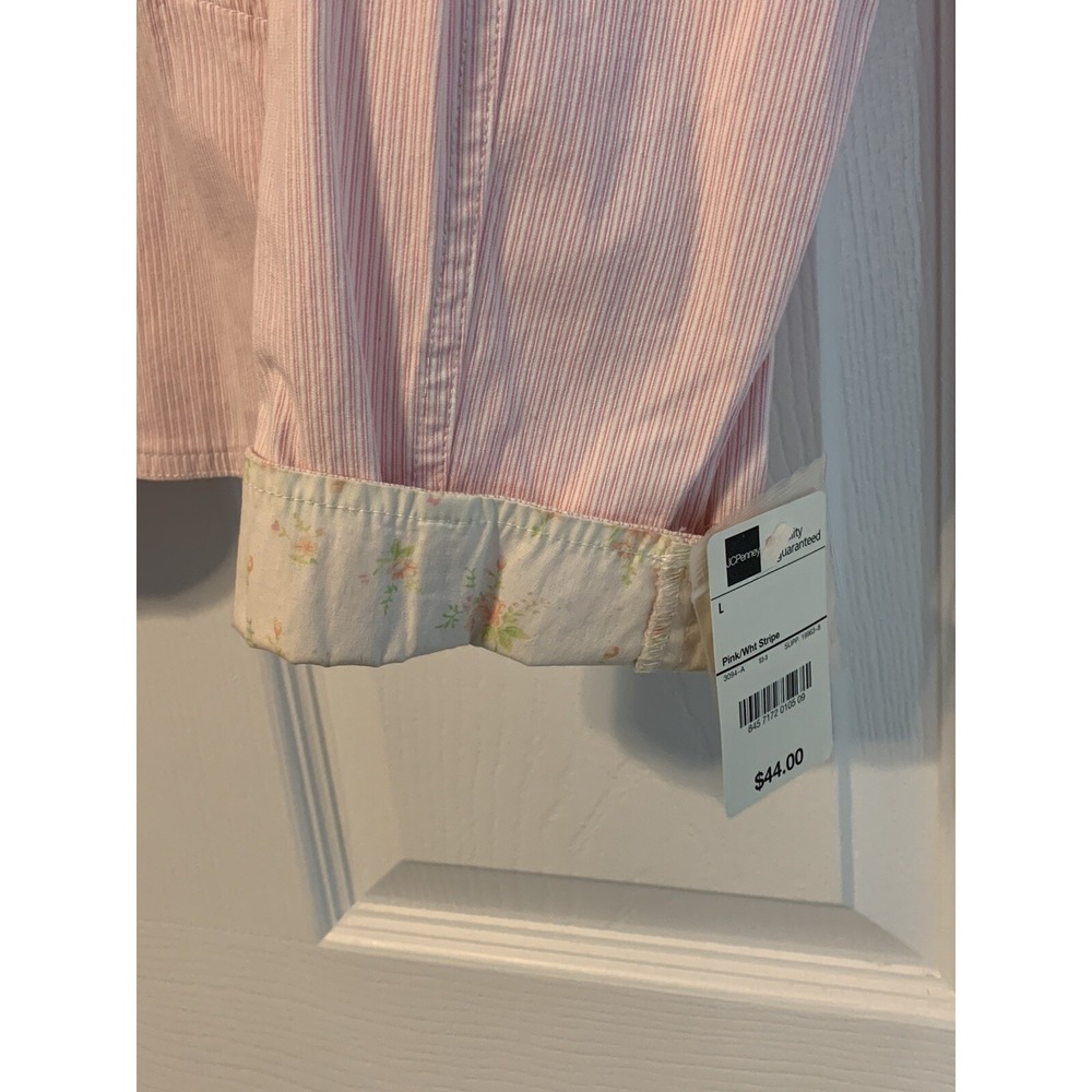 St. Johns Bay Blazer Women's Large Striped Career Jacket Coat Pink White NWT - Picture 4 of 7